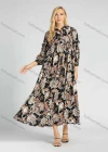 Wholesale Women's Elegant Allover Floral Print Lantern Sleeve A Line Ruffle Trim Maxi Dress - Liuhuamall