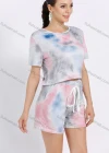 Wholesale Women's Daily Tie Dye Round Neck Short Sleeve Crop T-shirt 2 Piece Set - Liuhuamall