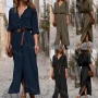 Wholesale Women's Casual Rolled Sleeve Button Down Plain Maxi Dress With Belt preview