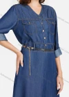 Wholesale Women's V Neck Button Front Denim Maxi Dress With Belt - Liuhuamall