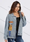Wholesale Women's Graphic Boy Friend Loose Fit Label Drop Shoulder Flap Pockets Button Front Denim Jacket - Liuhuamall