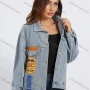 Wholesale Women's Graphic Boy Friend Loose Fit Label Drop Shoulder Flap Pockets Button Front Denim Jacket preview