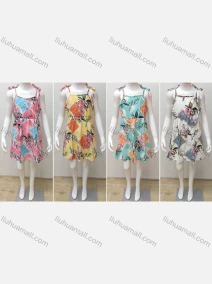 Wholesale Girls Causal Square Neck Sleeveless Tie Side Floral Print Short Cami Dress, LIUHUA CLOTHING WHOLESALE