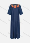 Wholesale Women's Casual Crew Neck Short Sleeve Hollow Out Embroidered Denim Dress - Liuhuamall
