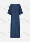 Wholesale Women's Casual Crew Neck Short Sleeve Hollow Out Embroidered Denim Dress - Liuhuamall