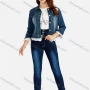 Wholesale Women's Casual Splicing Lace Trim Long Sleeve Button Front Denim Jacket & Pocket Skinny Jeans Set preview