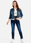 Wholesale Women's Casual Splicing Lace Trim Long Sleeve Button Front Denim Jacket & Pocket Skinny Jeans Set - Liuhuamall