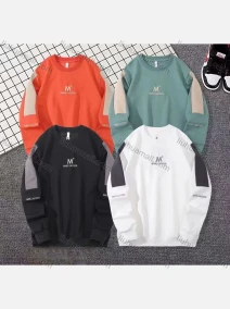 Wholesale Men's Casual Colorblock Letter Print Round Neck Long Sleeve Sweatshirt, LIUHUA CLOTHING WHOLESALE