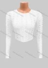 Wholesale Women's Fashion Plain Pearl Decor Crew Neck Long Sleeve Crop Top FD3117# - Liuhuamall