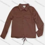 Wholesale Women's Stand Collar Long Sleeve Buttons Fake Pocket Drawstring Plain Casual Shirt preview