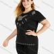 Wholesale Women's Elegant Round Neck Embroidery Sequin Short Sleeve T-Shirt Black Clothing Wholesale Market Liuhua