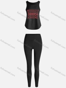 Wholesale Women's Sporty Breathable Quick Dry Letter Tank Top & High Waist Leggings 2 Piece Yoga Workout Outfits 1009#&1013#, LIUHUA CLOTHING WHOLESALE