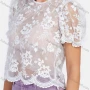 Wholesale Women's Casual Sheer Lace Round Neck Petal Sleeve Crop Blouse preview