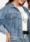 Wholesale Women's Casual Long Sleeve Button Front Letter Flap Pockets Denim Jacket & Wide Leg Jeans Set - Liuhuamall
