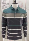 Wholesale Men's Casual Striped Colorblock Long Sleeve Polo Shirt - Liuhuamall
