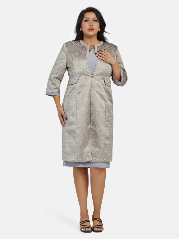 Women's Elegant 3/4 Sleeve High Waist Cardigan & Tank Dress 2-piece Set 21793#, Clothing Wholesale Market -LIUHUA, WOMEN, Sets