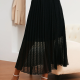 Women's Elegant Plain Elastic Waist Flocked Mesh Swiss Dot Pleated Midi Skirt AI005-1# Black Clothing Wholesale Market -LIUHUA