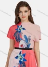 Wholesale Women's Elegant Mock Neck Floral Short Sleeve Chiffon Top 2-piece Set - Liuhuamall