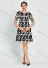 Wholesale Women's Elegant Short Sleeve Floral Embroidery Scalloped Hem Sequin Mesh Short Cocktail Party Dress - Liuhuamall