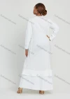 Wholesale Women's Layered Round Neck Applique Side Drawstring Maxi Dress - Liuhuamall
