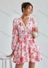 Wholesale Women's Vintage Long Sleeve V Neck Floral Print Short Dress - Liuhuamall