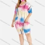 Wholesale Women's Plus Size V-Neck Top & Skinny Bermuda Shorts Tie Dye Set With Mask 4969# preview