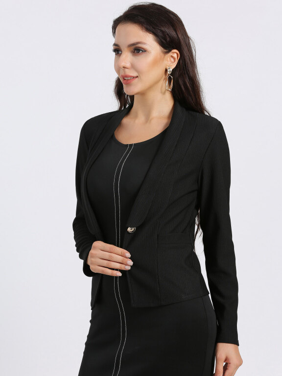 Women's Casual Business One Button Ribbed Plain Cardigan, Clothing Wholesale Market -LIUHUA, Cardigans