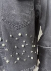 Wholesale Women's Fashion Button Down Pearl Star Decor Frayed Raw Hem Flap Pockets Denim Jacket - Liuhuamall