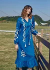 Wholesale Women's Notched Neck Lantern Sleeve Floral Print Ruffle Hem Casual Midi Dress AY216# - Liuhuamall