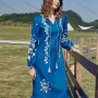 Wholesale Women's Notched Neck Lantern Sleeve Floral Print Ruffle Hem Casual Midi Dress AY216# preview