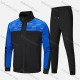 Wholesale Men's Athletic Workout Splicing Colorblock Stand Neck Zip Jacket & Elastic Waist Ankle Length Pants 2 Piece Set Blue Clothing Wholesale Market Liuhua