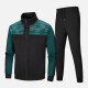 Men's Athletic Workout Splicing Colorblock Stand Neck Zip Jacket & Elastic Waist Ankle Length Pants 2 Piece Set Green Clothing Wholesale Market -LIUHUA