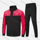 Wholesale Men's Athletic Workout Splicing Colorblock Stand Neck Zip Jacket & Elastic Waist Ankle Length Pants 2 Piece Set Red Clothing Wholesale Market Liuhua