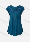 Wholesale Woman's Casual Round Neck Batwing Sleeve Guipure Lace Ruffle Hem Top - Liuhuamall