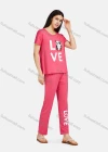 Wholesale Women's Lounge Comfy Short Sleeve Letter Panda Graphic T-shirt & Pant Pajama Sets - Liuhuamall