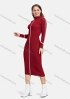 Wholesale Women's Casual Long Sleeve Mock Neck Striped Plain Slim Knit Midi Dress 0728# - Liuhuamall