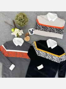 Wholesale Men's Casual Crew Neck Long Sleeve Colorblock Leopard Print Knit Sweater, LIUHUA CLOTHING WHOLESALE