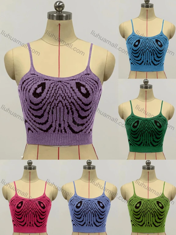 Wholesale Woman's Fashion Spaghetti Strap Zebra Stripe Knit Crop Sweater Cami Top