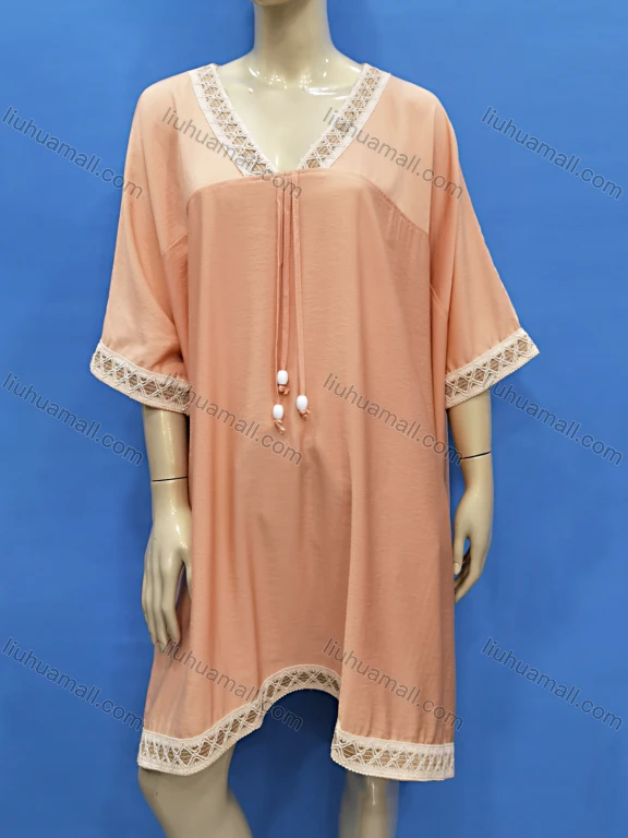 Wholesale Women's Vintage V Neck 3/4 Sleeve Embroidery Trim Short Dress