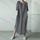 Wholesale 2026 Spring & Summer New Arrival, Round Neck Half Sleeve Loose Cotton Linen Dress, Casual Plus Size Women Dress, Slim Fi Gray Clothing Wholesale Market Liuhua