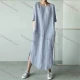 Wholesale 2026 Spring & Summer New Arrival, Round Neck Half Sleeve Loose Cotton Linen Dress, Casual Plus Size Women Dress, Slim Fi Light Blue Clothing Wholesale Market Liuhua