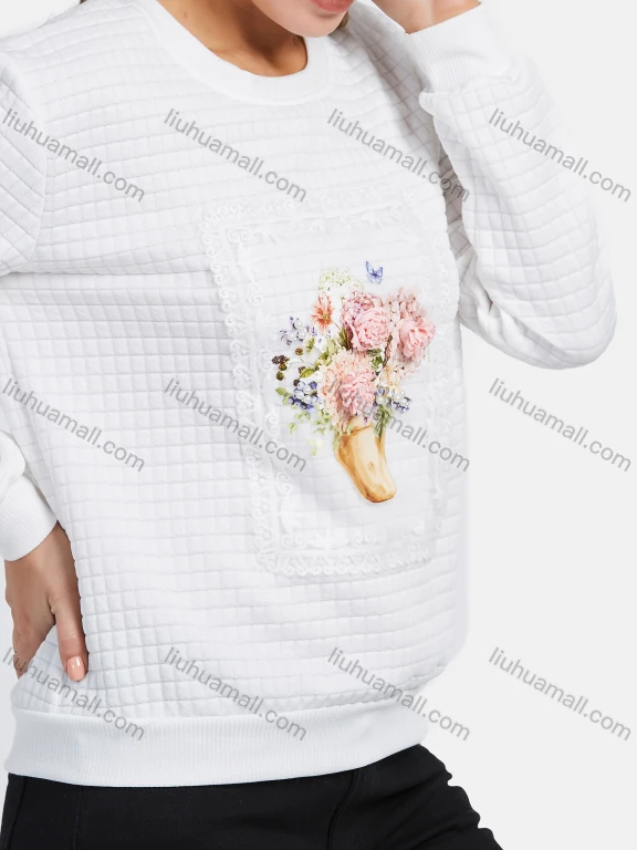 Wholesale Women's Long Sleeve 3D Floral Waffle Pullover Sweatshirt 2021-4#