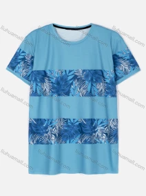 Wholesale Men's Casual Crew Neck Short Sleeve Tropical Splicing Print T-shirts, LIUHUA CLOTHING WHOLESALE