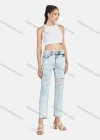 Wholesale Women's Casual Ripped High Waist Straight Leg Ankle Length Jean - Liuhuamall