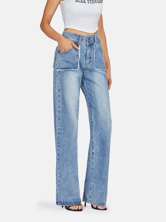 Women's Casual Multiple Pockets Wash Jeans, Clothing Wholesale Market -LIUHUA, Jeans