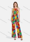 Wholesale Women's Casual Spaghetti Strap Colorblock Tie Back Backless Jumpsuit 1819# - Liuhuamall