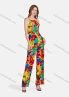 Wholesale Women's Casual Spaghetti Strap Colorblock Tie Back Backless Jumpsuit 1819# - Liuhuamall