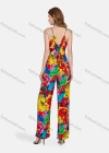 Wholesale Women's Casual Spaghetti Strap Colorblock Tie Back Backless Jumpsuit 1819# - Liuhuamall