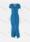Wholesale Women's Casual Plain V Neck Button Down Short Sleeve Bodycon Maxi Dress - Liuhuamall