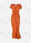 Wholesale Women's Casual Plain V Neck Button Down Short Sleeve Bodycon Maxi Dress - Liuhuamall